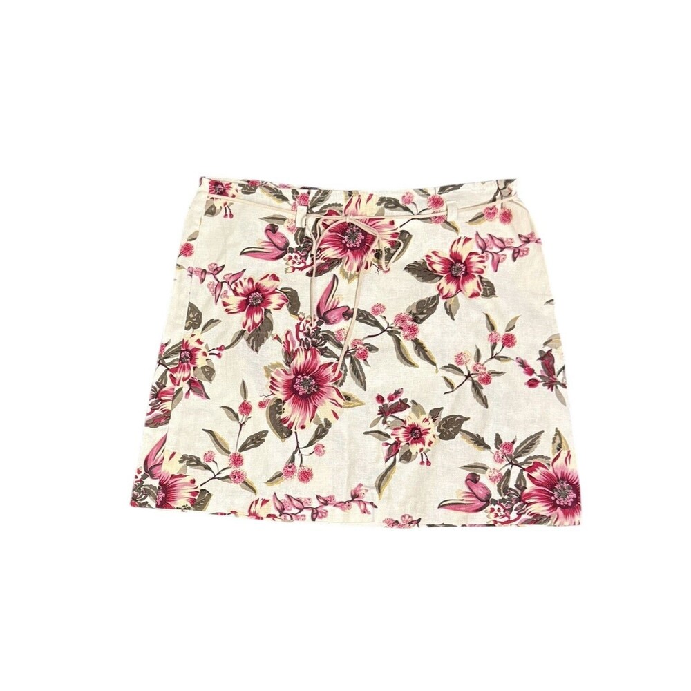 Paper Doll Size 5 Floral Linen Cotton Mini Skirt Lace Up Front